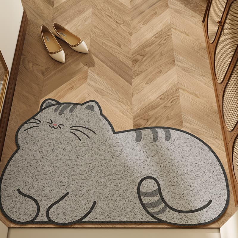 可愛い猫柄バスマット 滑り止め付き 丸洗い対応 吸水マット ポリエステル