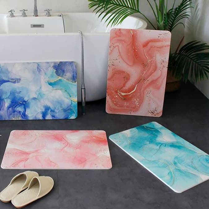 バスマット 瞬間吸水マーブル模様珪藻土バスマット