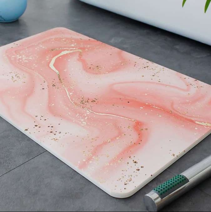 バスマット 瞬間吸水マーブル模様珪藻土バスマット