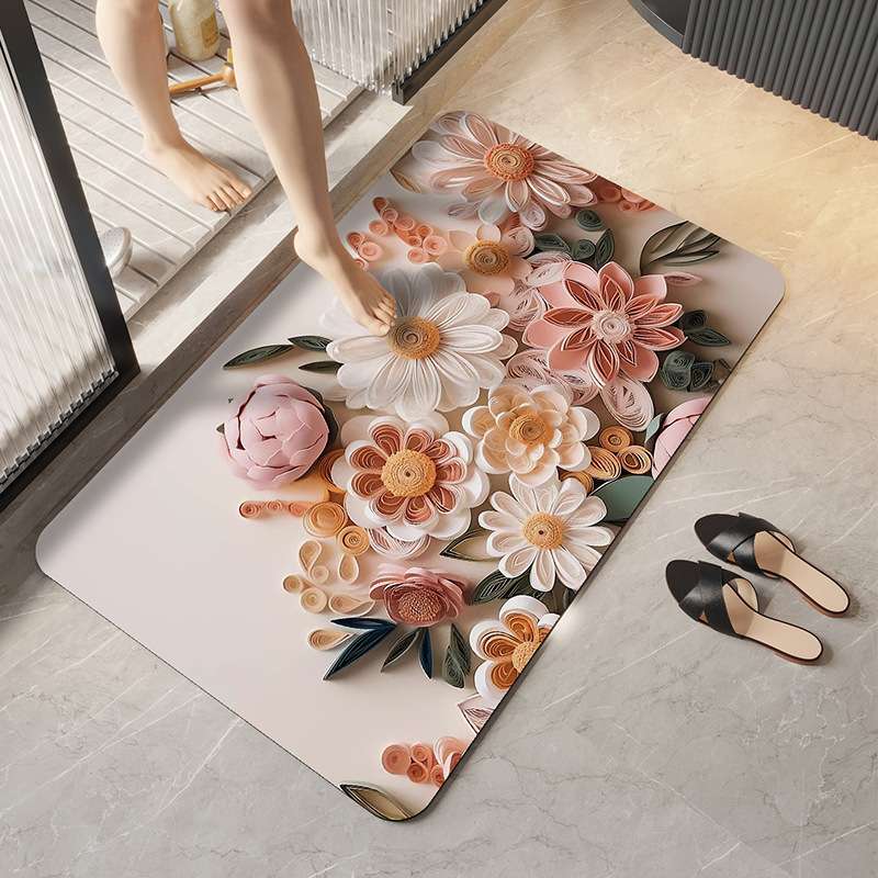 バスマット 立体花柄アート珪藻土バスマット