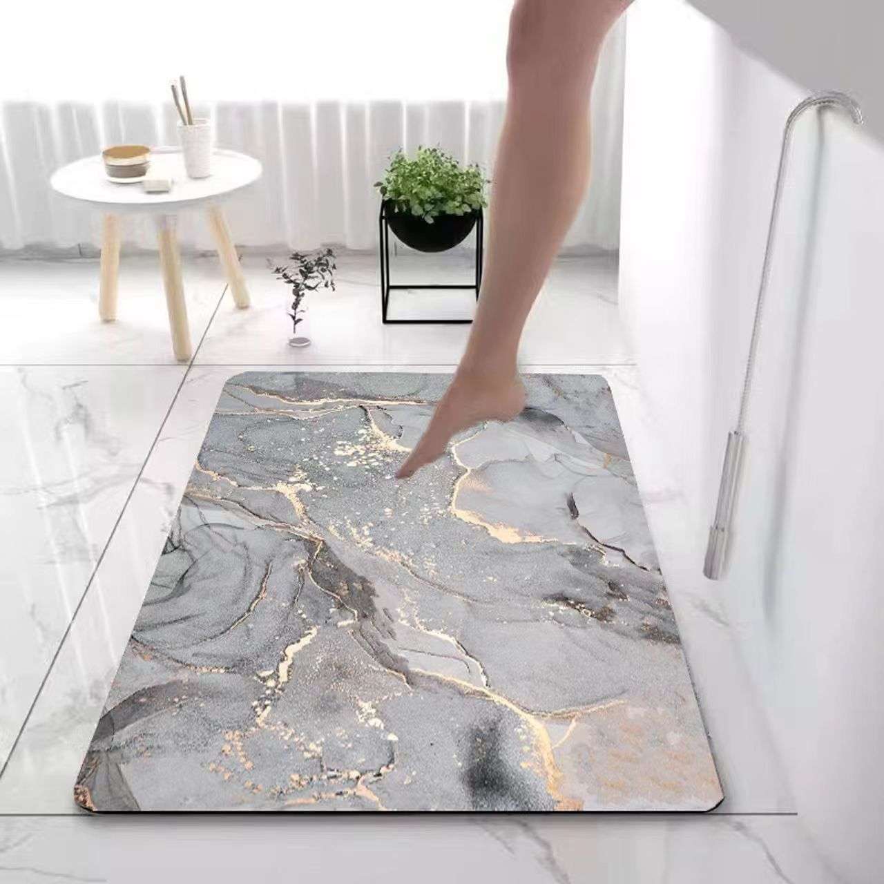 バスマット 大理石模様の天然素材バスマット