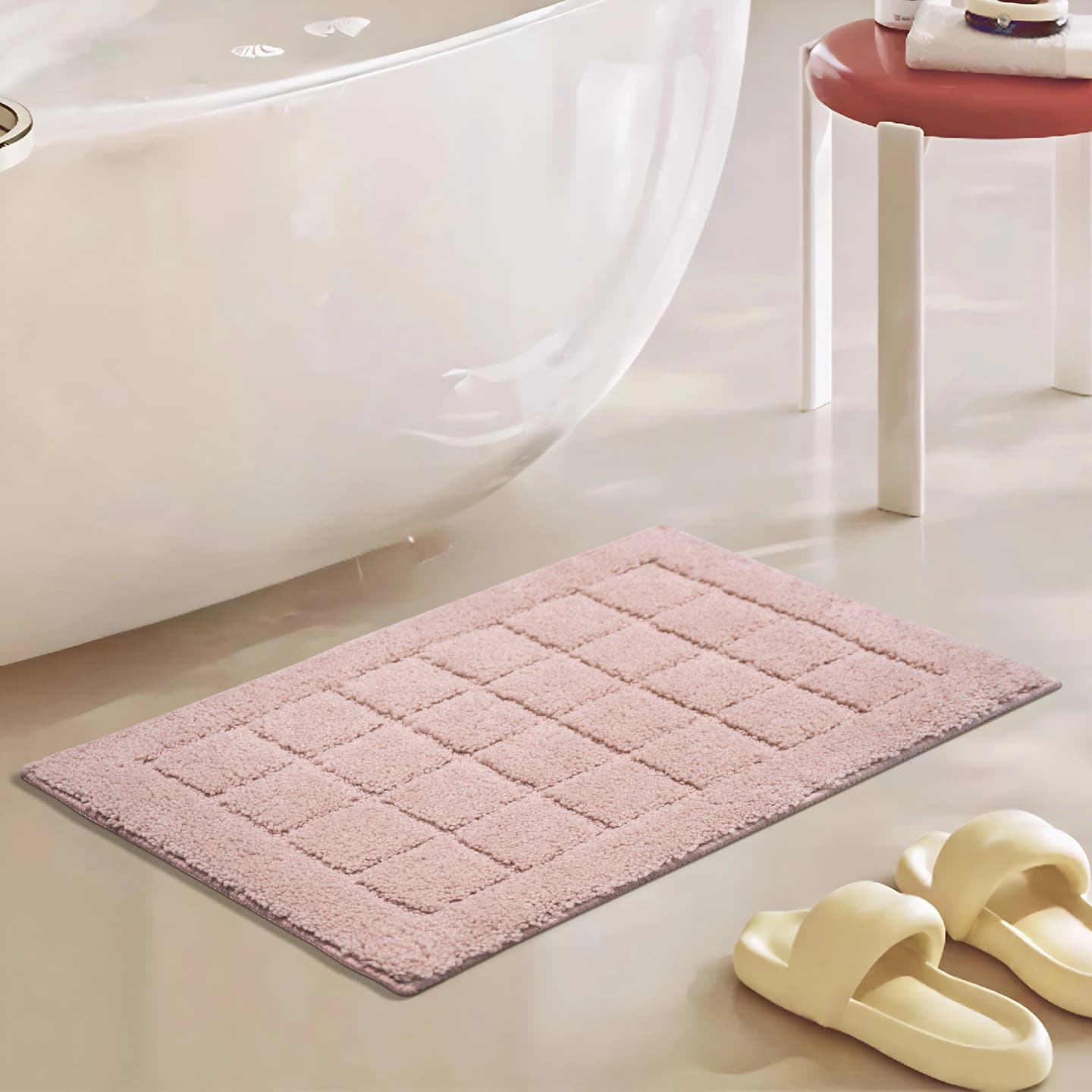 バスマット 格子模様の吸水バスマット