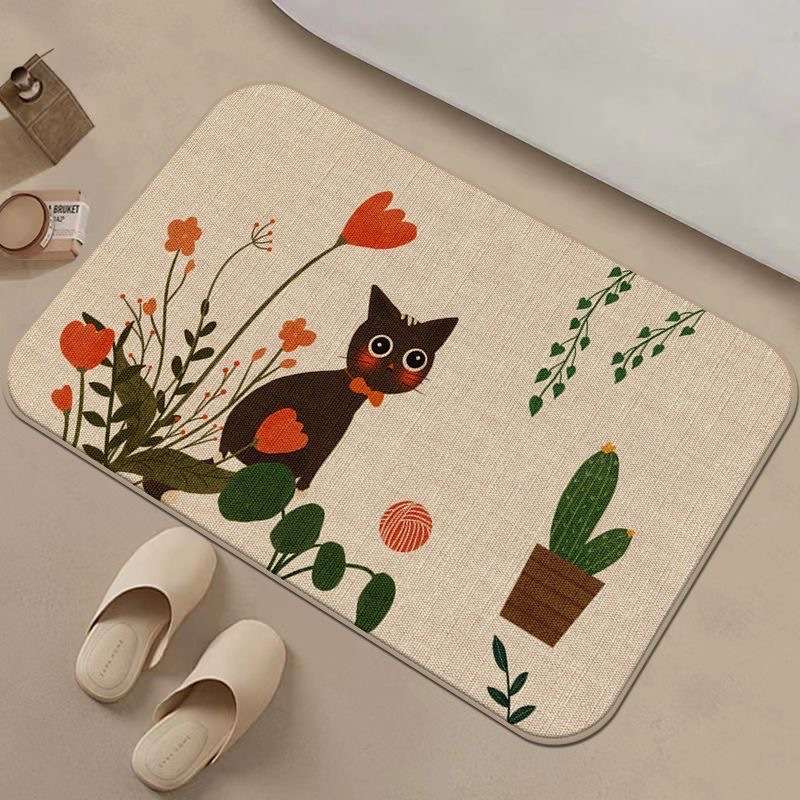 バスマット ひまわり柄麻混バスマット