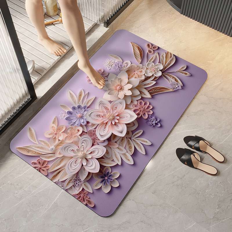 バスマット 立体花柄アート珪藻土バスマット