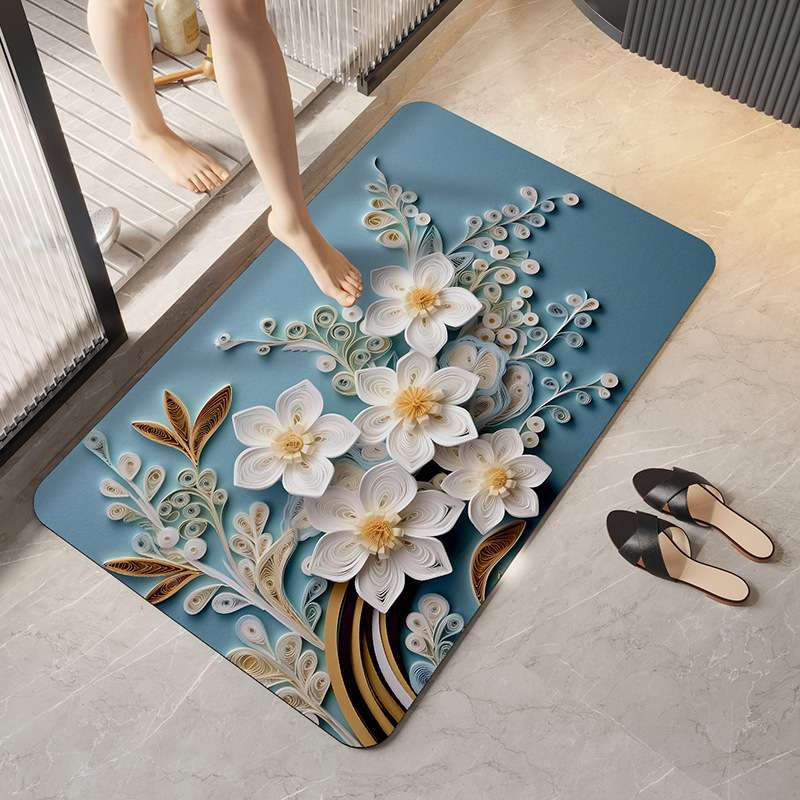 バスマット 立体花柄アート珪藻土バスマット