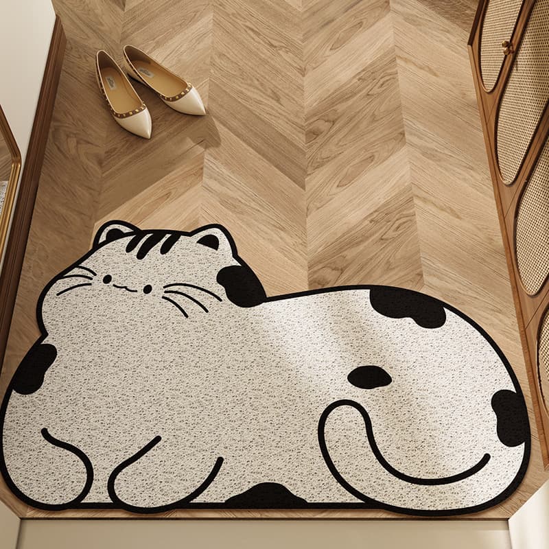 可愛い猫柄バスマット 滑り止め付き 丸洗い対応 吸水マット ポリエステル