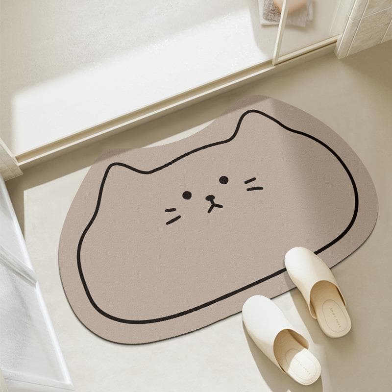 猫顔型可愛い吸水バスマット 滑り止め付き丸洗い対応 ポリエステル
