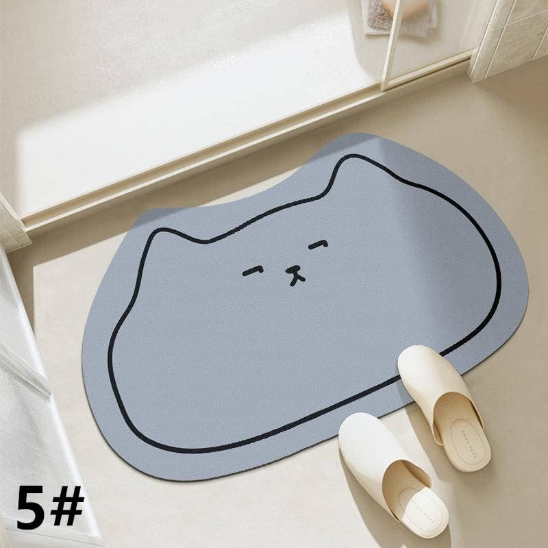 猫顔型可愛い吸水バスマット 滑り止め付き丸洗い対応 ポリエステル