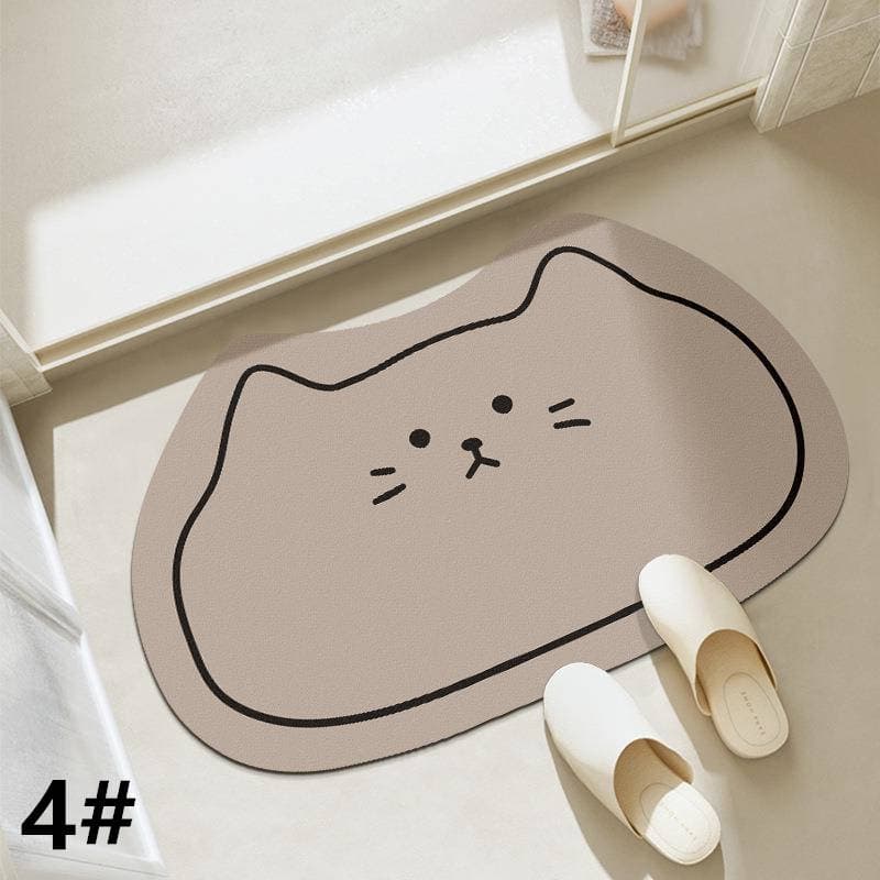 猫顔型可愛い吸水バスマット 滑り止め付き丸洗い対応 ポリエステル