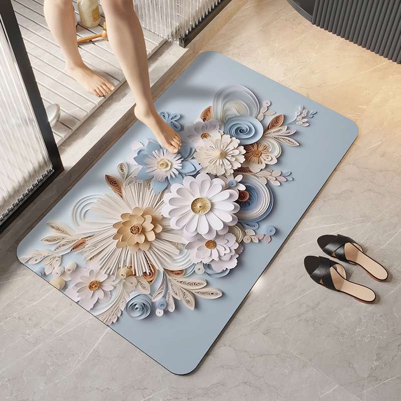 バスマット 立体花柄アート珪藻土バスマット