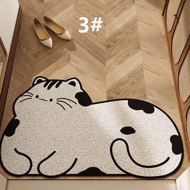 可愛い猫柄バスマット 滑り止め付き 丸洗い対応 吸水マット ポリエステル