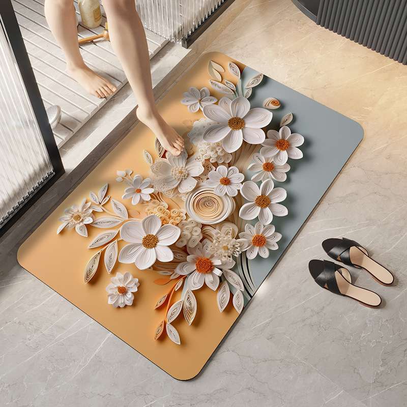 バスマット 立体花柄アート珪藻土バスマット
