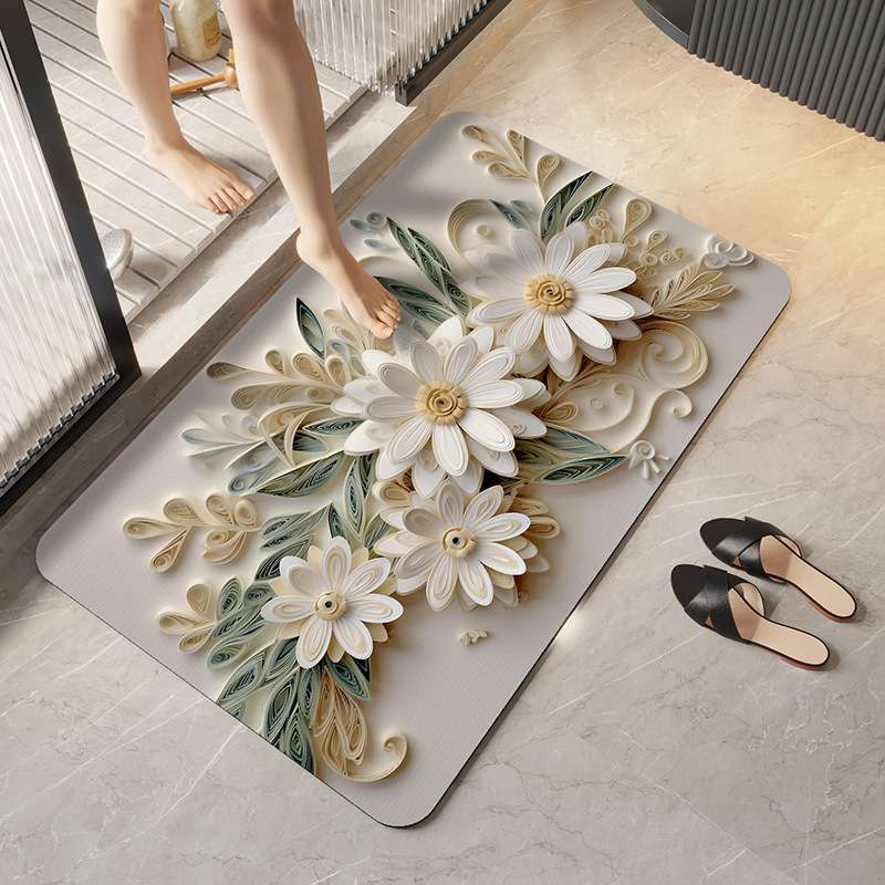 バスマット 立体花柄アート珪藻土バスマット