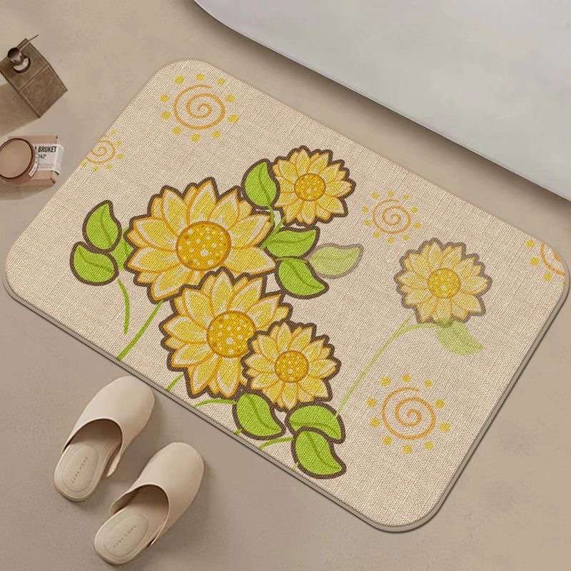 バスマット ひまわり柄麻混バスマット