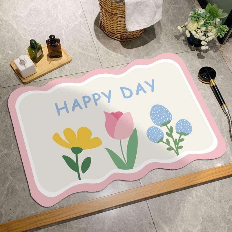 バスマット 花柄メッセージ珪藻土バスマット
