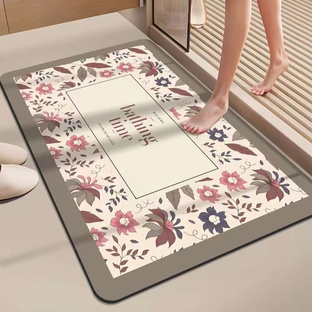 バスマット 植物模様の優雅な珪藻土バスマット