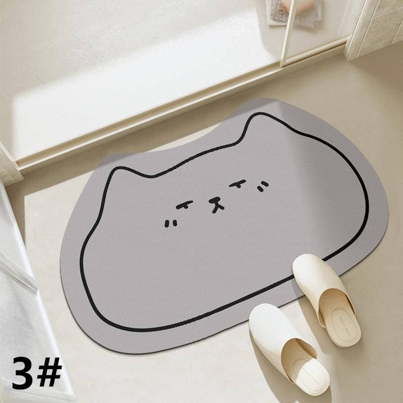 猫顔型可愛い吸水バスマット 滑り止め付き丸洗い対応 ポリエステル