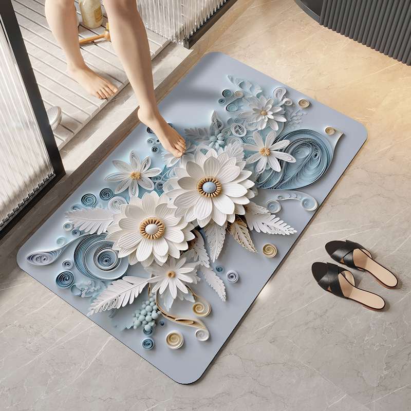 バスマット 立体花柄アート珪藻土バスマット