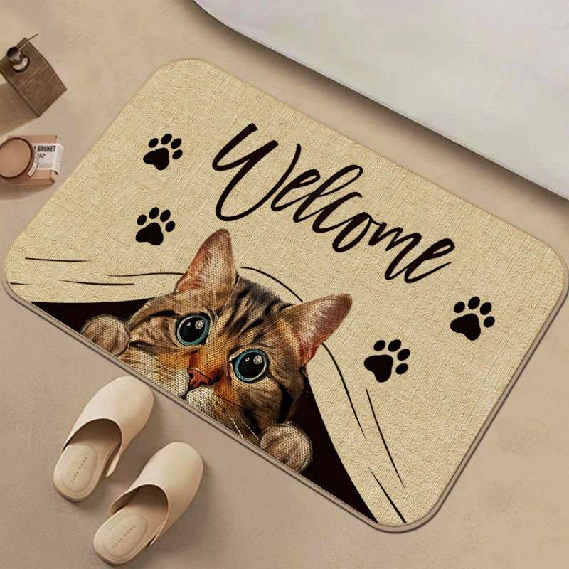 バスマット ようこそ猫柄バスマット