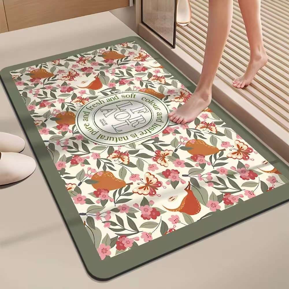 バスマット 植物模様の優雅な珪藻土バスマット