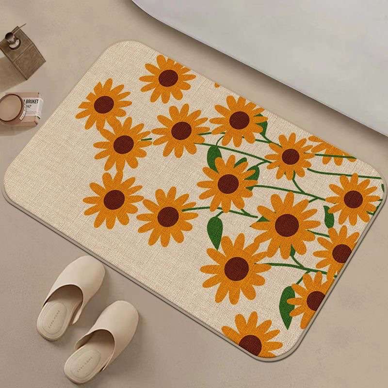 バスマット ひまわり柄麻混バスマット