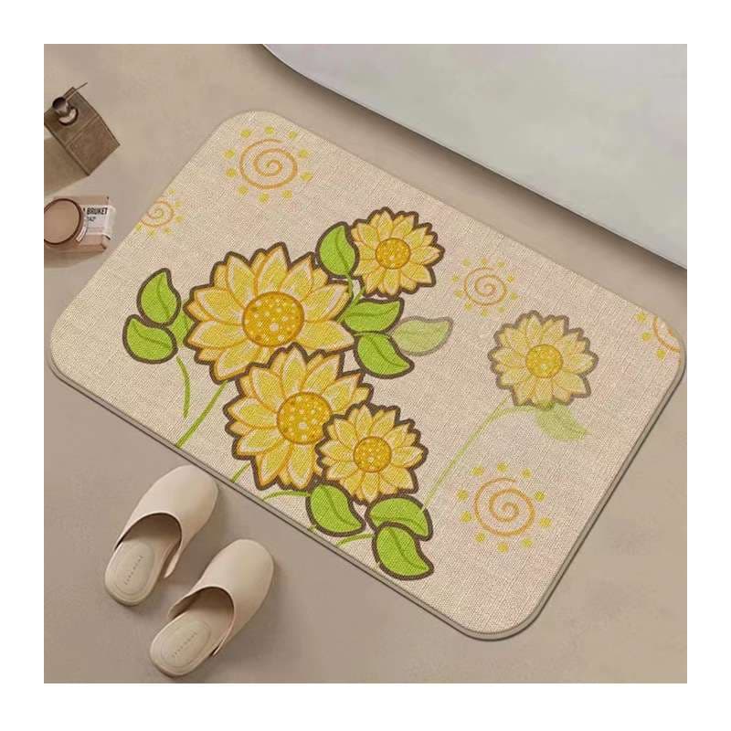 バスマット ひまわり柄の麻バスマット