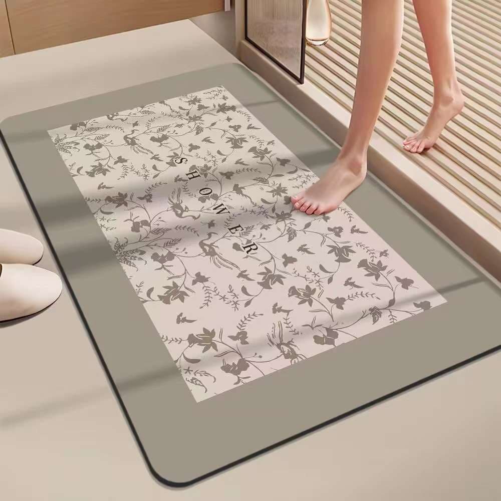 バスマット 植物模様の優雅な珪藻土バスマット