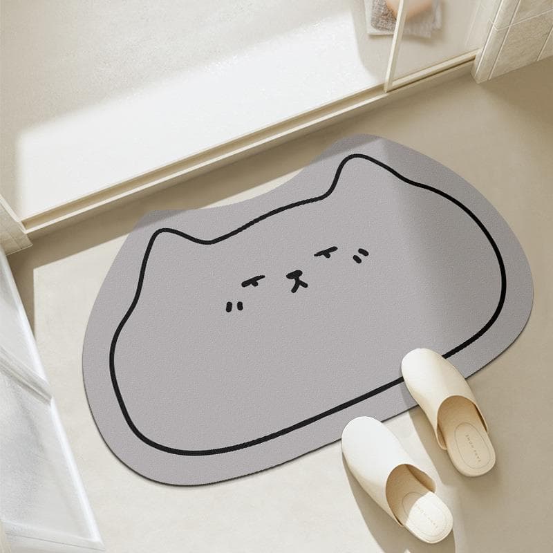 猫顔型可愛い吸水バスマット 滑り止め付き丸洗い対応 ポリエステル