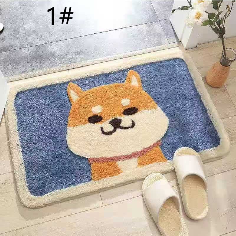 かわいい柴犬柄バスマット滑り止め付き吸水丸洗い可能 タオル地