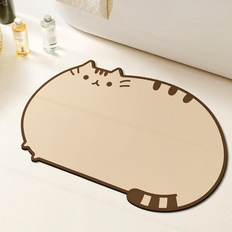 可愛い猫柄バスマット 滑り止め付き 丸洗い可能 ポリエステル
