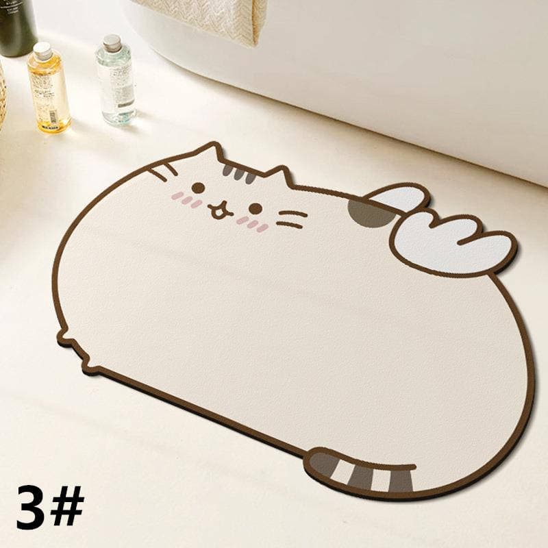 可愛い猫柄バスマット 滑り止め付き 丸洗い可能 ポリエステル