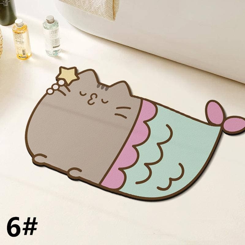 可愛い猫柄バスマット 滑り止め付き 丸洗い可能 ポリエステル