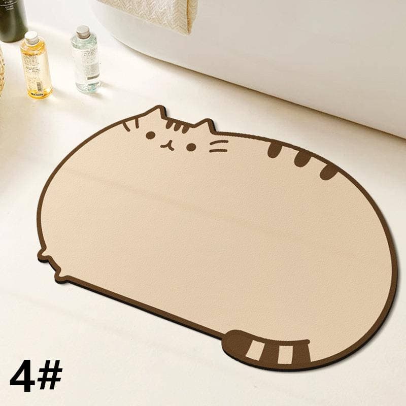 可愛い猫柄バスマット 滑り止め付き 丸洗い可能 ポリエステル