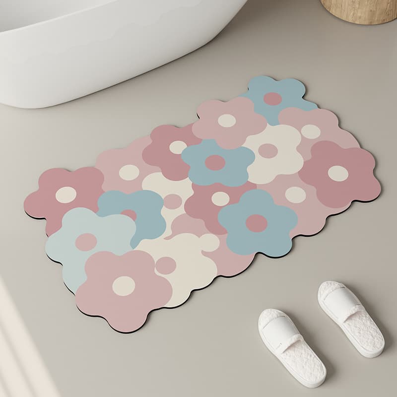 バスマット 花模様の優雅な珪藻土バスマット