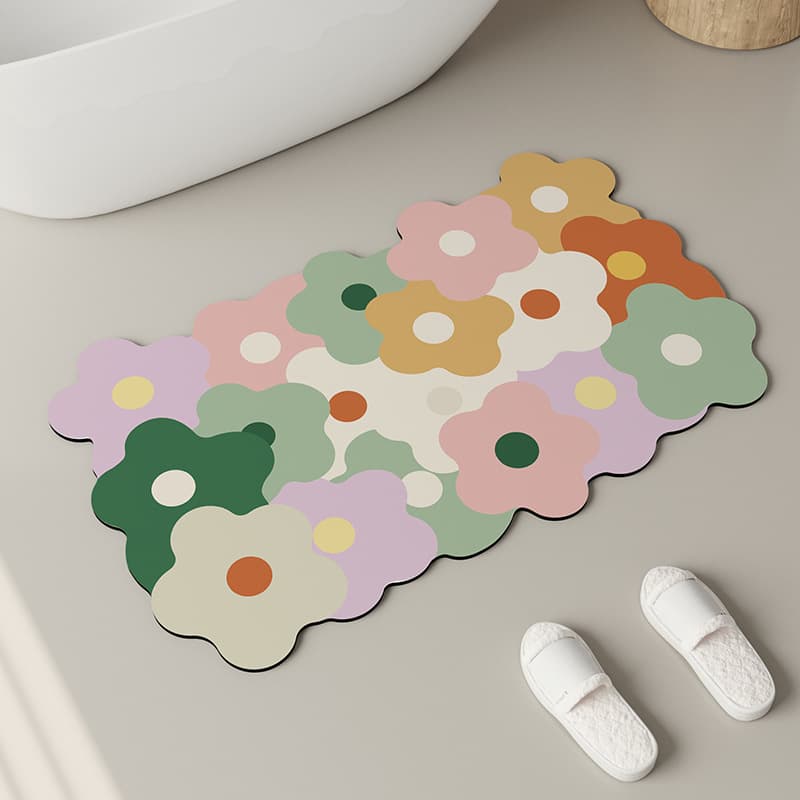 バスマット 花模様の優雅な珪藻土バスマット
